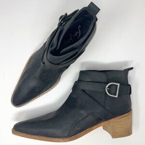 Free People Back Loop Black Leather Ankle Boots EU 39 US 8.5